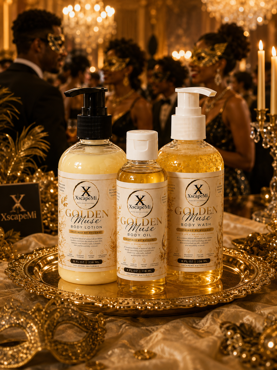 Golden Muse Bundle - 8oz Body Wash, 8oz body lotion & 4oz Body Oil