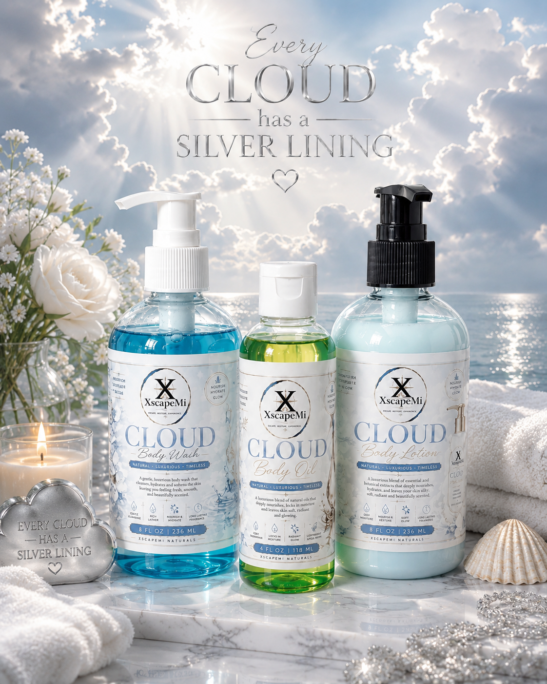 Cloud Bundle - 8oz Body Wash, 8oz Body Lotion & 4oz Body Oil