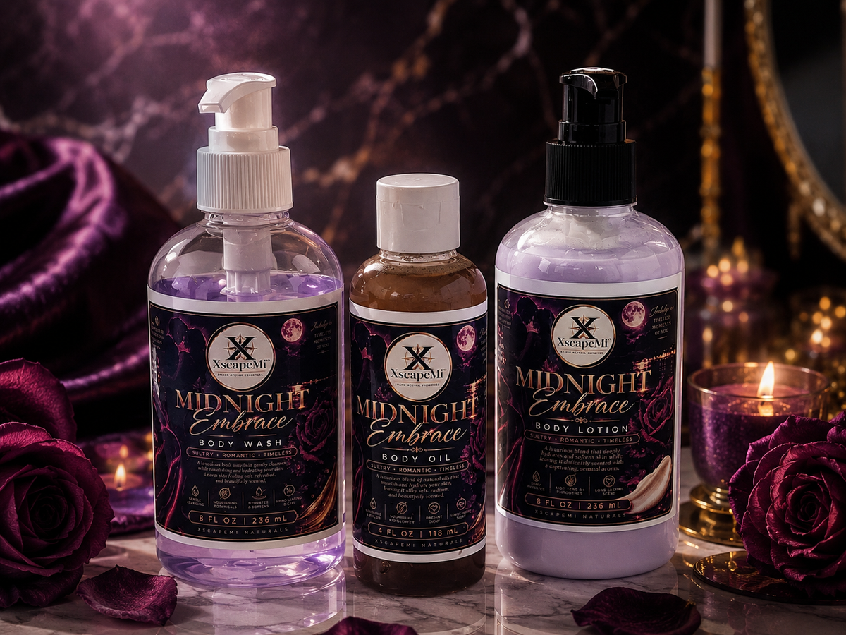 Midnight Embrace Bundle - 8oz Body Wash, 8oz Body Lotion & 4oz Body Oil