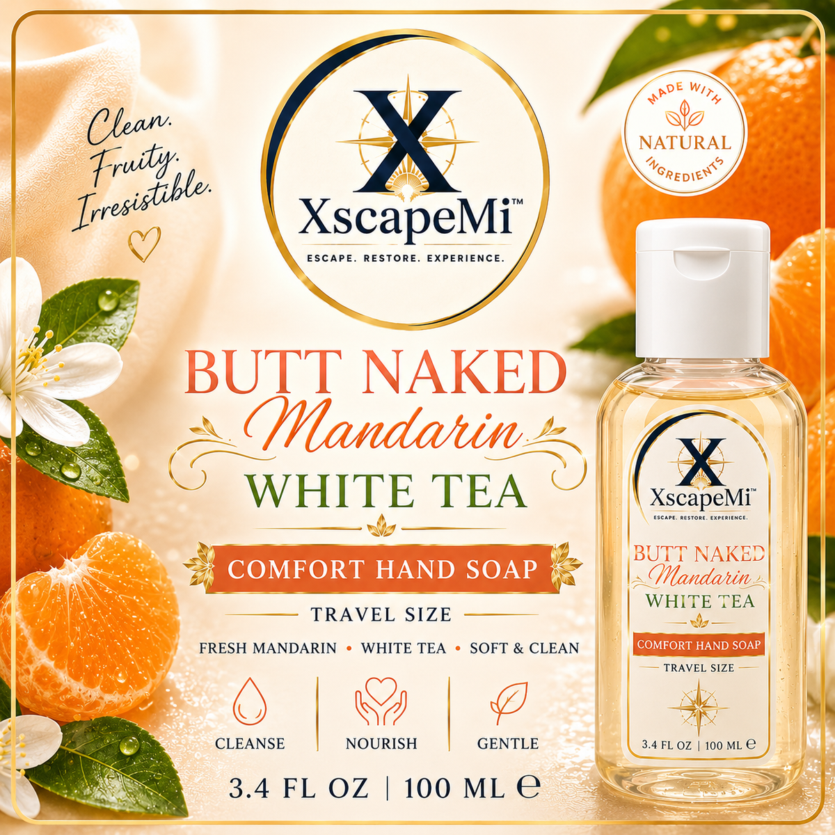 Butt Naked Mandarin White Tea Comfort Hand Soap – Travel Size