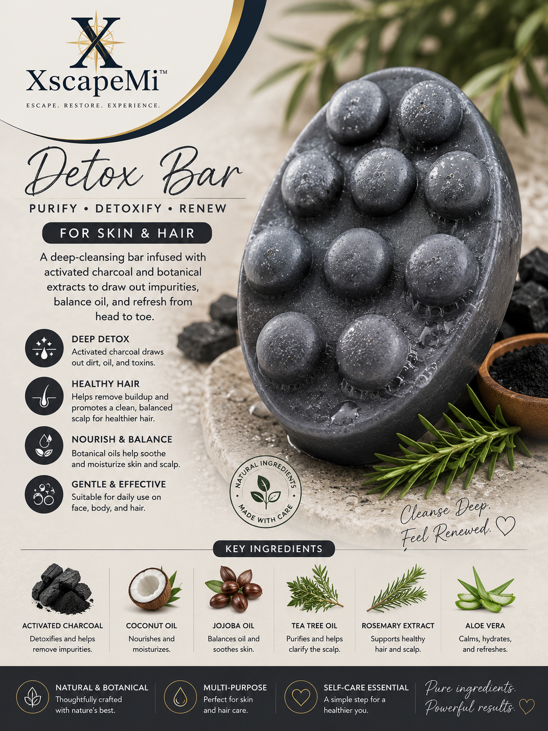 XscapeMi Naturals Detox Bar for Skin & Hair