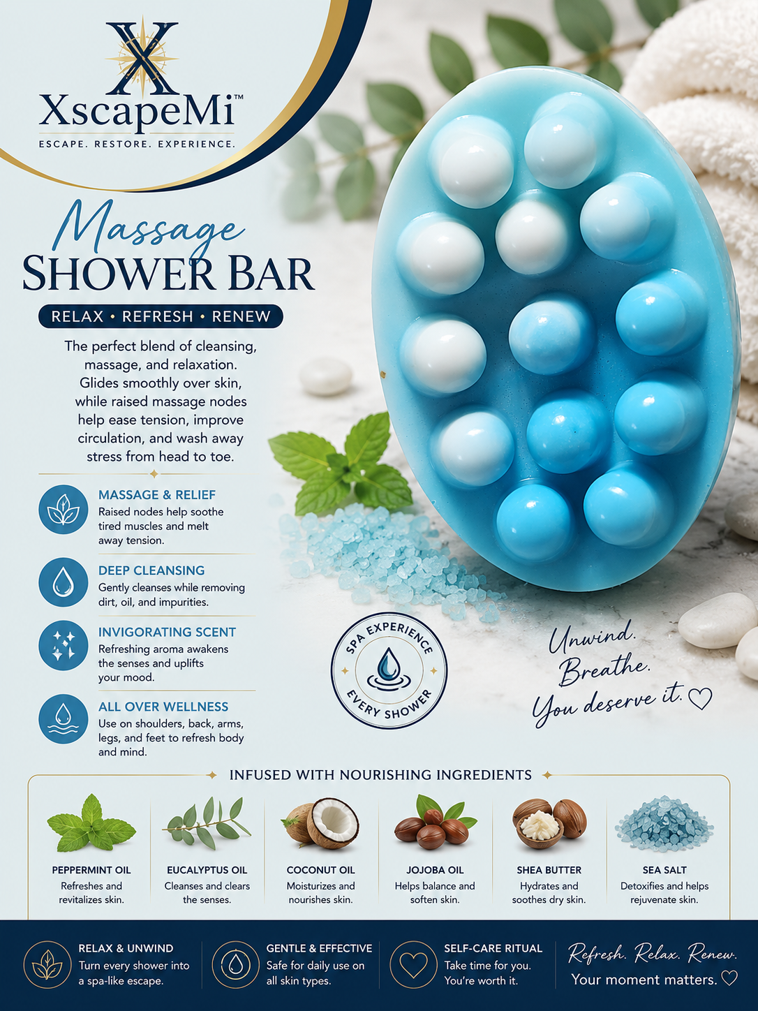 XscapeMi Naturals Massage Shower Bar