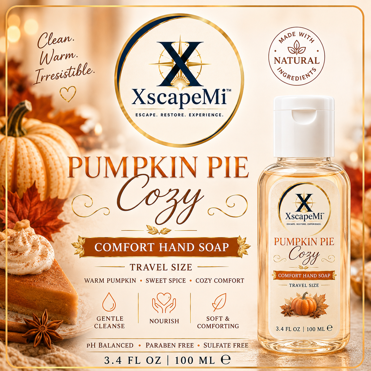 Pumpkin Pie Cozy Comfort Hand Soap Travel Size 3.4 fl oz